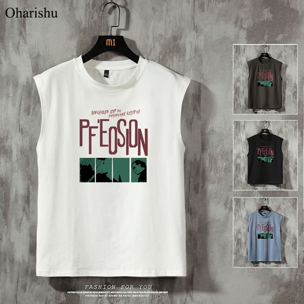 

2020 new fashion men's letter printed o neck sleeveless t shirt mens clothing trend summer casual hip hop tees men m-5xl, White;black