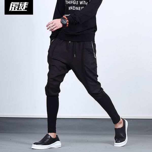 

2019 new men's clothing bigbang hair stylist fashion casual harem pants plus size costumes 27-44, Black