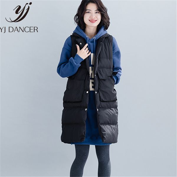 

medium long size large size warm cotton vest female 2019 spring and autumn fashion new loose long cotton vest h00525, Black;white