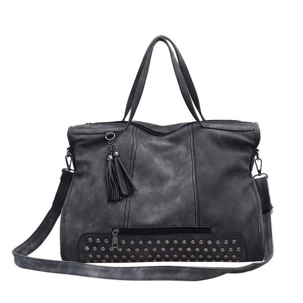 

fdb retro punk rivet tassel women handbag large capacity bags fashion shopping shoulder bag good quality messenger bags dhl