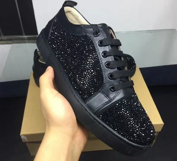 

2020 new designer crystal man casual shoes woman sneaker fashion rhinestone low cut red black shoes drop shipping size 35-46