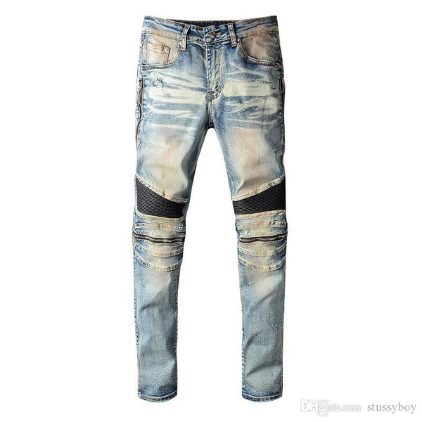 

luxury men designer jeans retro hip hop biker men jeans comfortable men pants blue size 28-40