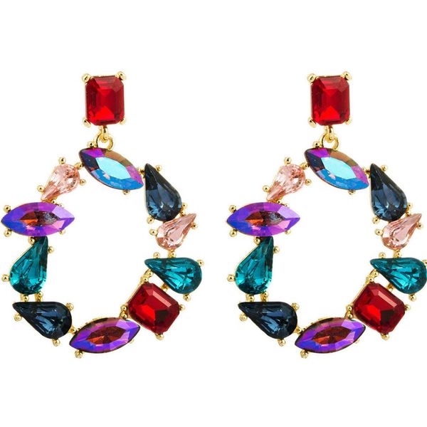 

темперамент цветной горный хрусталь геометрические серьги для женщины партия свадебные украшения многоцветные сладкие женские серьги ювелирн, Silver