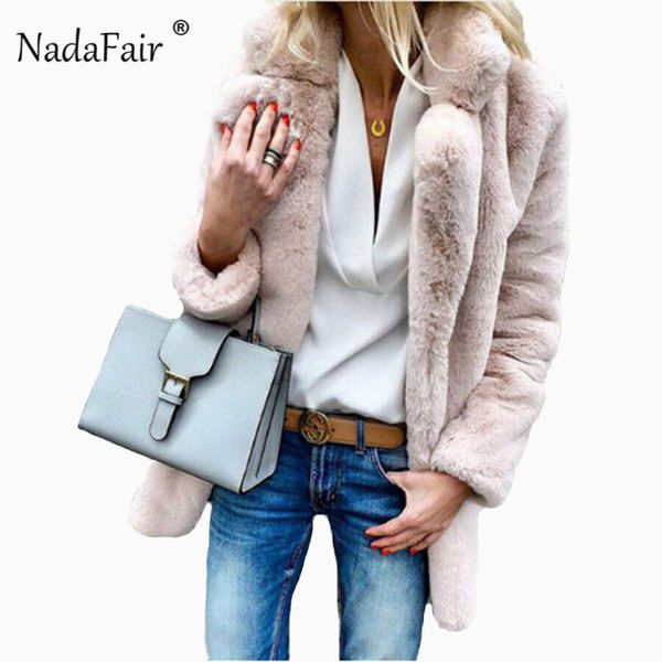 

nadafair plus size winter thick long faux fur coat women elegant soft plush outwear female autumn warm overcoat fur jacket, Black