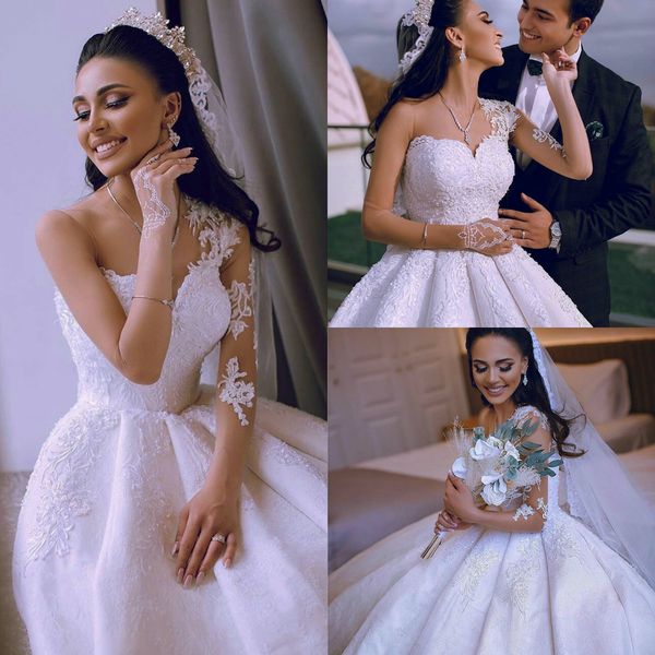 

elegant country wedding dresses sheer jewel neck lace appliqued vestidos de novia custom made a line ruffles boho wedding dress, White