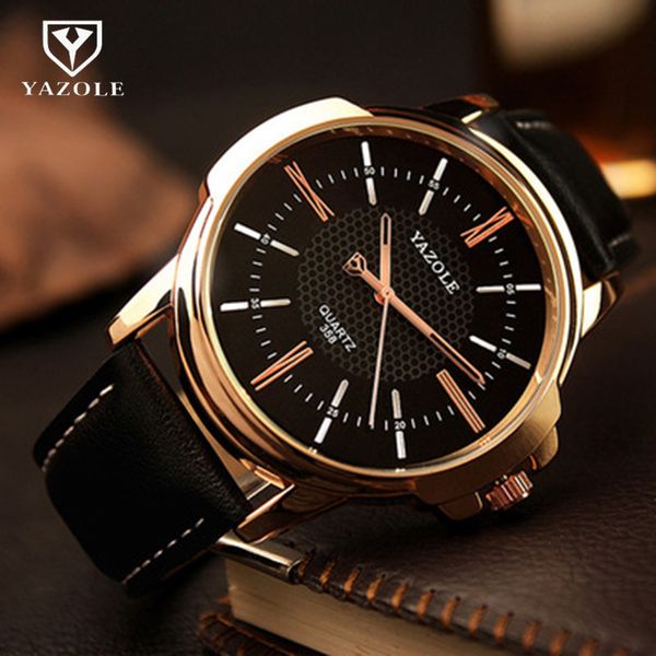 

yazole men's watches brand blue glass male watch waterproof fashion leather roman luxury wristwatch clock relogio masculino, Slivery;brown