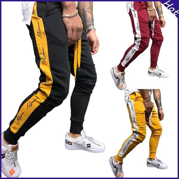 

jeans mens autumn winter joggers patchwork casual drawstring sweatpants trouser pants big size loose and comfortable men jeans, Black