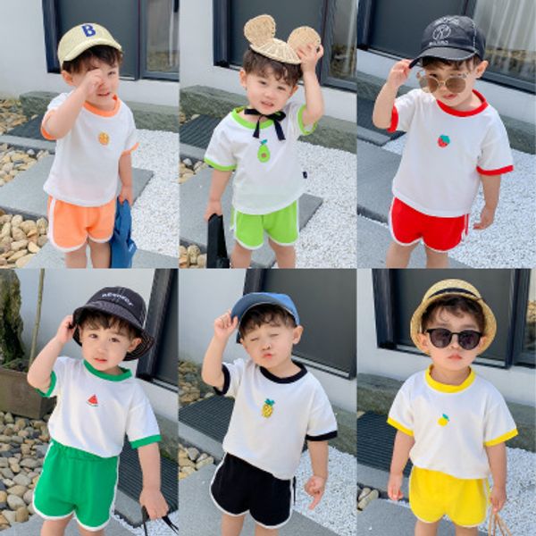 

boys summer suits children casual two-piece suit boys solid color sets kids outdoorwear 2020 new fashion cloth baby short sleeve sportswear, White