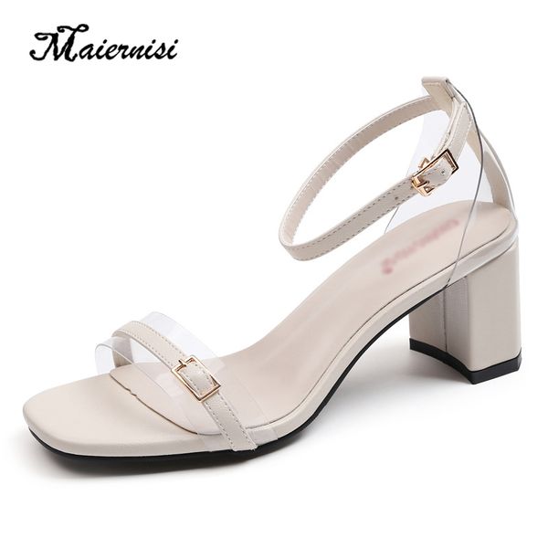 

maiernisi women sandals ankle strappy summer shoes open toe chunky high heels sandals party dress pink plus big size, Black