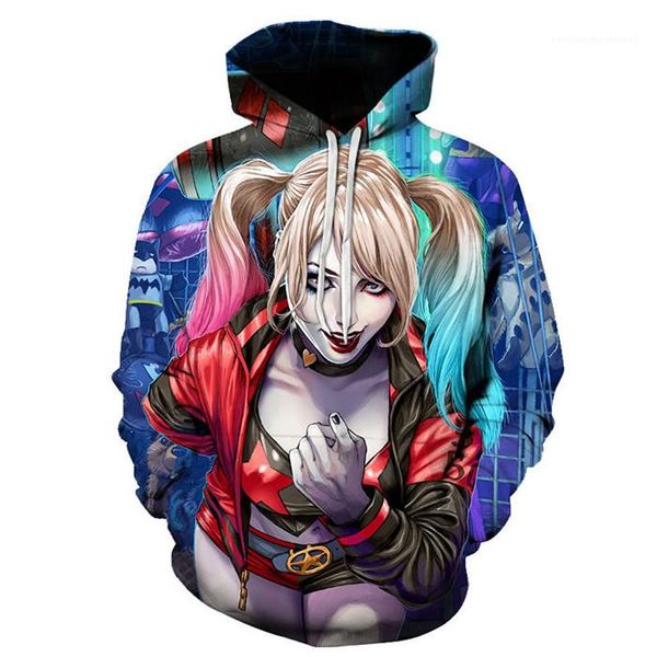 

стиль рубашки европе пара случайных свитер одежда мода o-образным вырезом мужские 3d печать с капюшоном отряд самоубийц, Black