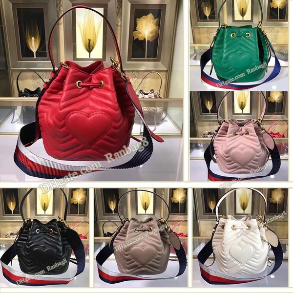 

2020 7a genuine cowhide leather chevron bucket shoulder bag with canvas belt 476674 brand women green string crossbody bag