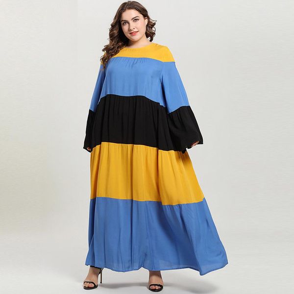 

muslim dress women fashion color block patch maxi long dress comfortable royan flare sleeve loose robe large size arabes abaya, Red