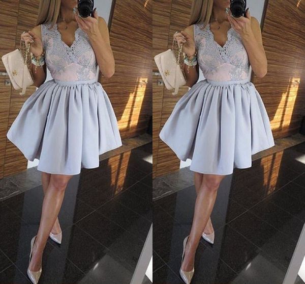 

2019 ball gown short prom dresses v-neck cap sleeve see though back applique draped homecoming dress cocktail party dress prom evening, Black