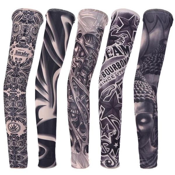 

5pcs temporary fake tattoo arm sleeves cover case uv sun cooling protection, Blue;gray