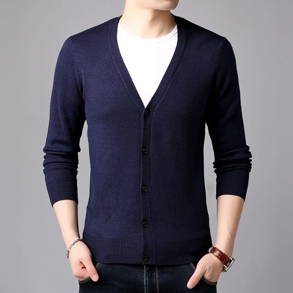 

2019 new fashion brand sweater mens kardigan v-neck slim fit jumpers knitred solid color autumn korean style casual men clothes, White;black