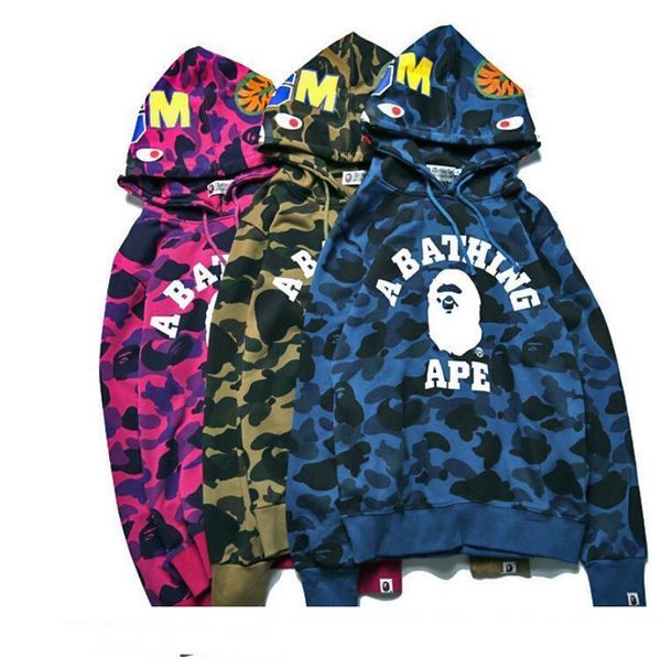 

kanye west r hoodie men's a bathing aape ape shark hooded hoodie coat camo full zip jacket camouflage hoodies hot, Black
