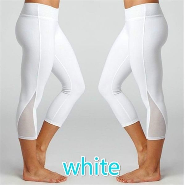 

women fitness cropped leggings mesh splice slim leggings skinny stretch capris pants 3/4 length trousers pantalon mujer, Black