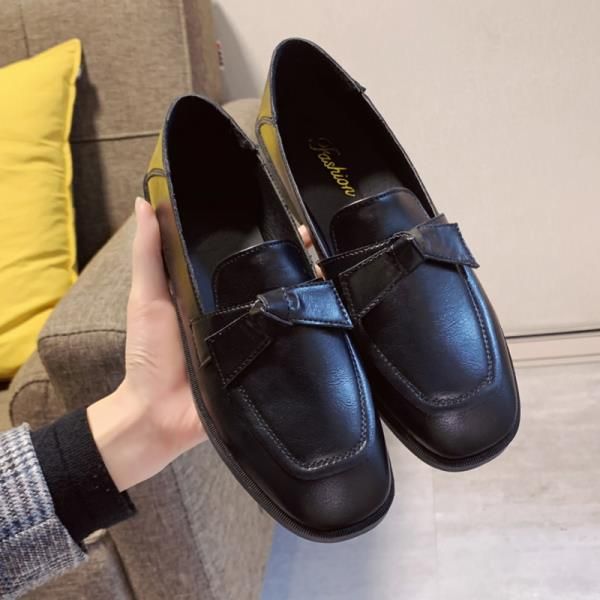 

bow-knot casual woman shoe female shoes loafers with fur all-match square toe oxfords women's british style low heels butterfly, Black