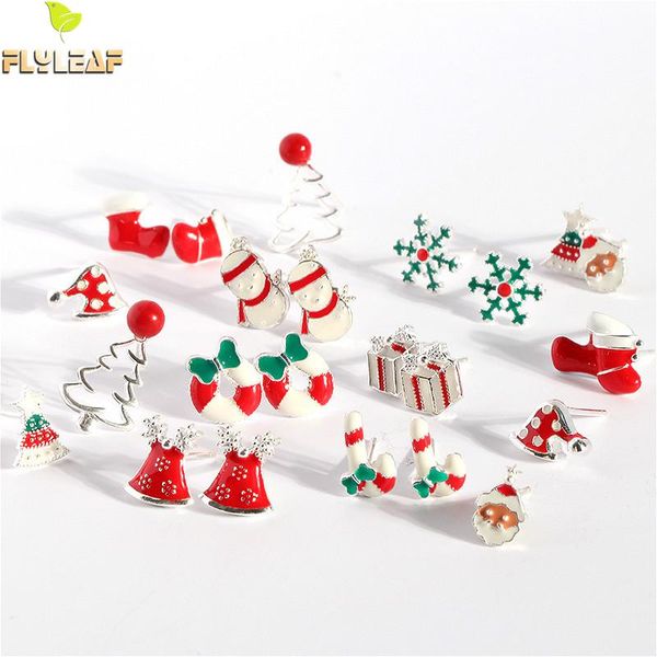 

flyleaf cute sweet snowflake christmas 100% 925 sterling silver stud earrings for women tiny earings fashion jewelry fine fun, Golden;silver