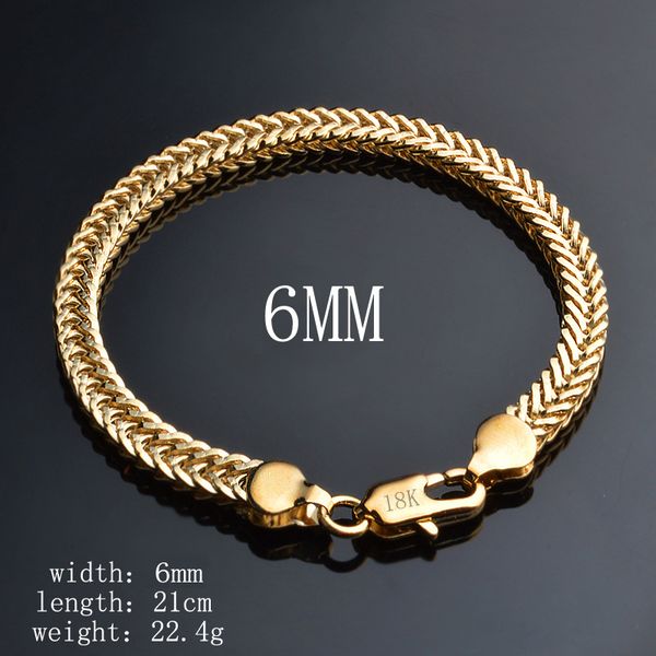 

2018 gold color men hiphop chain bracelet fashion 6mm/21cm long link chain bracelets male trendy jewelry gifts, Black