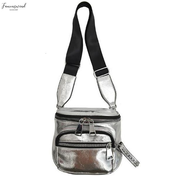 

new korean fashion solid color shoulder messenger bag wide shoulder strap bucket handbag plain silver