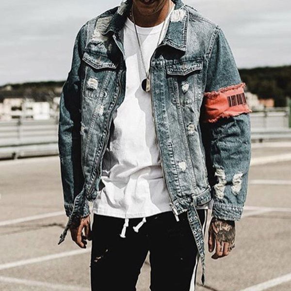 

men's jean jackets streetwear hip hop bomber jacket denim jacket men brand ripped denim jackets casual fashion coat, Black;brown