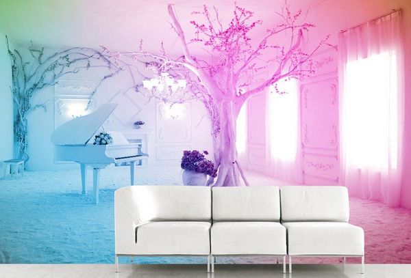 Пользовательские 3D стереоскопический Walpaper розовый фортепиано снег сцена ТВ диван фон настенная живопись фото обои домашнего декора