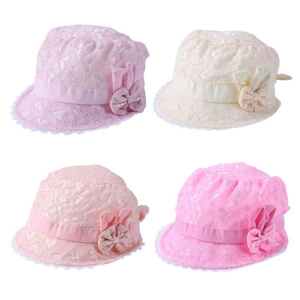 

summer princess hat lace breathable soft brim cute bowknot baby caps, Yellow