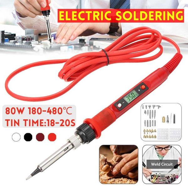 

80w electric soldering iron lcd display adjustable carving pyrography tool wood embossing welding solder tips kit eu/us/uk plug