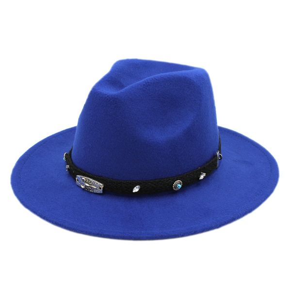 

women men outback jazz panama hat wool blend stiff wide flat brim fedora outdoor lover cap summer party beach street trliby size 56-58cm, Blue;gray