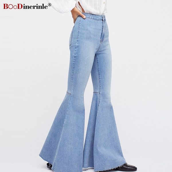 

boodinerinle jeans women spring 2019 plus size streetwear high waist flare pants autumn light blue casual slim jeans trousers