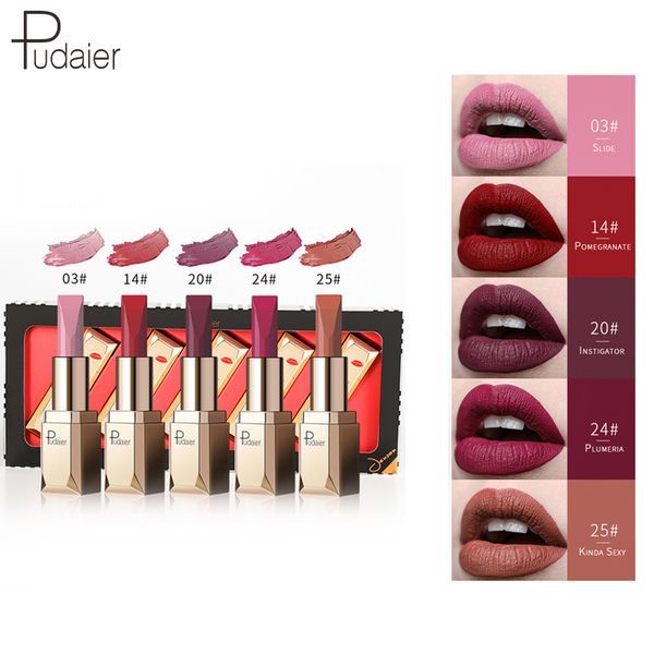 

pudaier lipstick set 5 pcs makeup matte cosmetic waterproof long lasting pigment velvet miss lip matte nude beauty