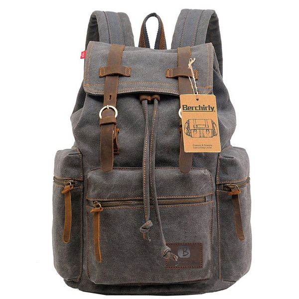 

vintage leather military backpacks men/women school backpacks men travel bag big canvas backpack large capacity bag berchirly