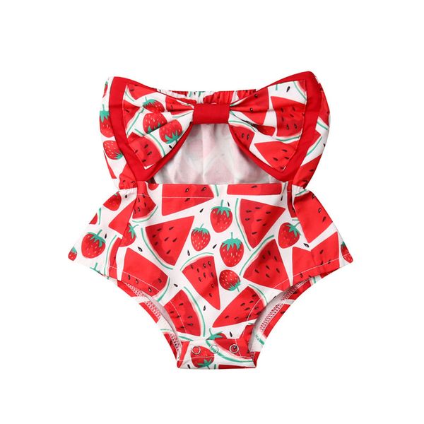

cute bowknot newborn baby girls bodysuit sunsuit fruit print watermelon strawberry sleeveless bodysuits lovely summer clothing, Blue