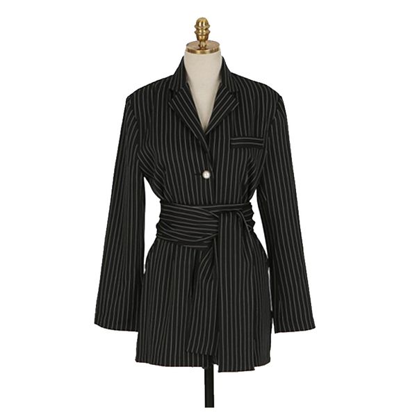 

perhaps u women rompers black white pink striped blazer patchwork sash long sleeve high street j0112