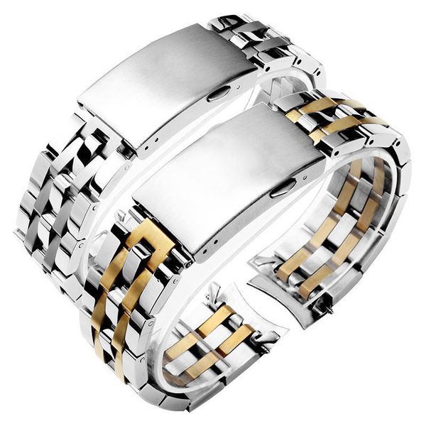 

stainless steel watchband for t17 t461 t014 prc200 watch straps with folding buckle silver and gold 19mm 20mm, Black;brown