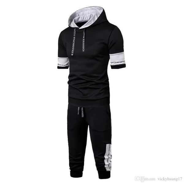 

tracksuit men survetement homme jogging hooded + short pants summer new comfortable fashion short sleeve men's suit d90522, Gray