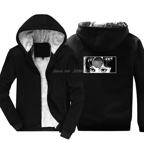 

fashion men casual uzumaki junji ito horror male funny hoodies harajuku streetwear winter keep warm thicken sweatshirts, Black