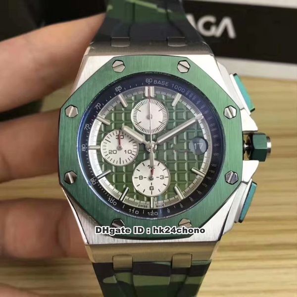 

4 style 44mm camouflage vk quartz chronograph mens watch 26400so.oo.a055ca.01 green dial rubber strap gents sport watches, Slivery;brown