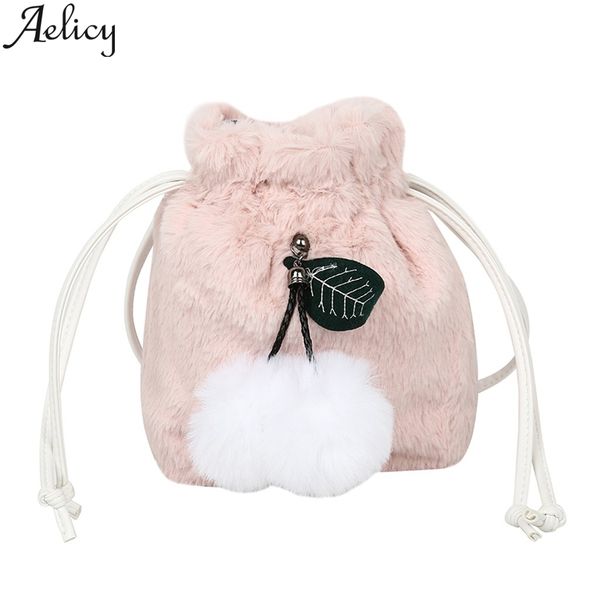 

aelicy woman bags 2019 fashion ladies solid color large capacity wool ball canvas drawstring drawstring casual bag