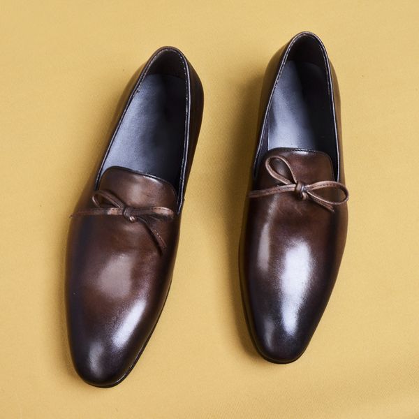 

leather shoes genuine leather men's formal business dress shoes men's 2020 new slip-on loafers, Black