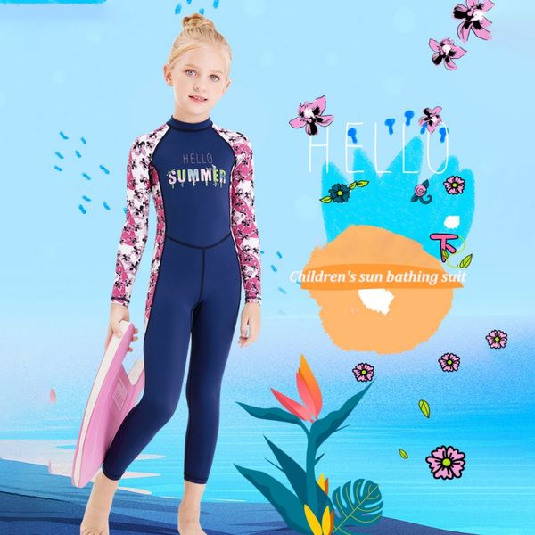 

kids girls boys diving suit neoprenes wetsuit children for keep warm one-piece long sleeves uv protection swimwear, White
