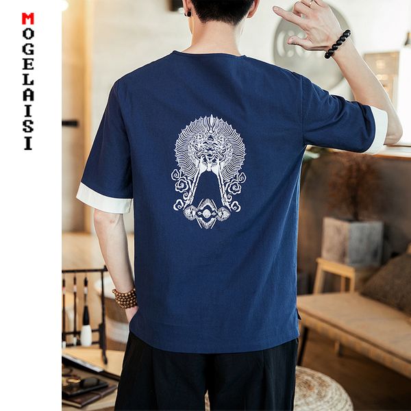 

new 2019 summer t-shirt men printing linen cotton breathable &tees casual o-neck short sleeve tshirt man size m-5xl t91-p4, White;black