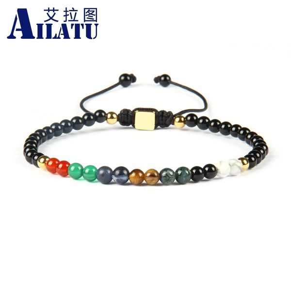 

ailatu chakra bracelet jewelry handmade multi color natural stone beads macrame couples bracelets creative gi, Golden;silver