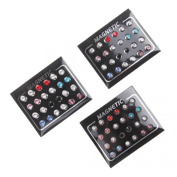 

24 pairs mixed color crystal magnets earrings no piercing ear stud 4mm, Golden