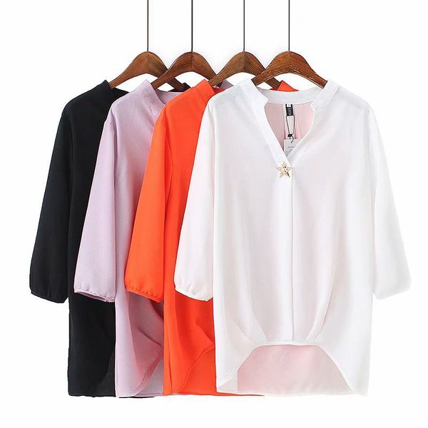 

2019 summer plus size casual blouses women clothing fashion new chiffon v-neck shirt female f33-8071, White