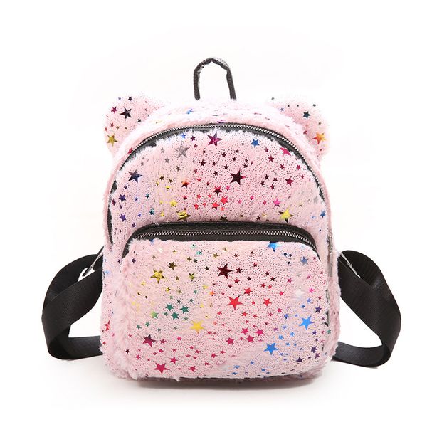 

women mini backpack purse cute shinny star double shoulder bag for teenage girls plush travel school backpack bags