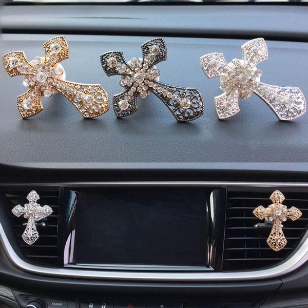 

car ornament crystal cross air freshener diamond automobiles interior decoration vents perfume clip diffuser