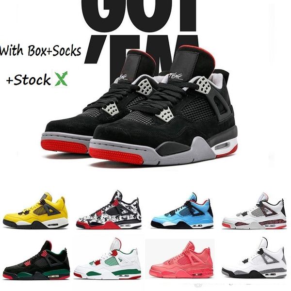 

with box stock x 4 new bred white cement pure money basketball shoes men women 4s tattoo oreo toro bravo designer retro sneakers