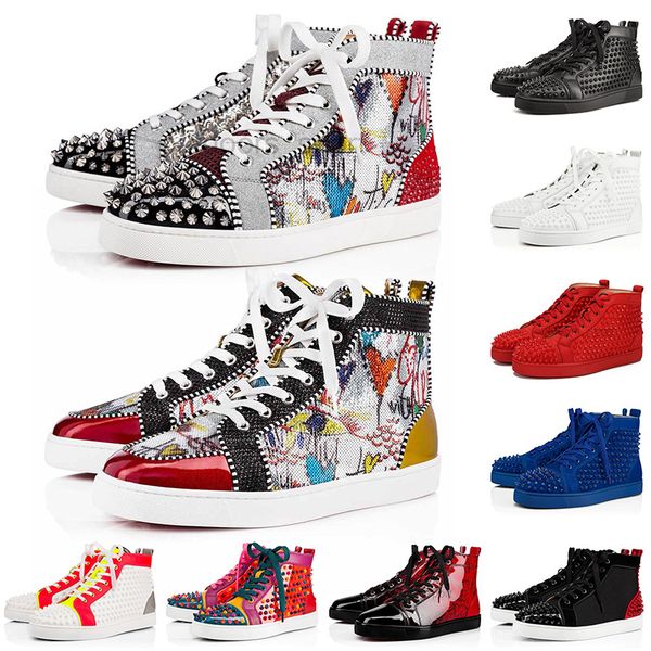 

fashion graffiti red bottoms womens mens casual shoes studded spike shoes party lovers genuine leather platform designer sneakers 36-47, Black